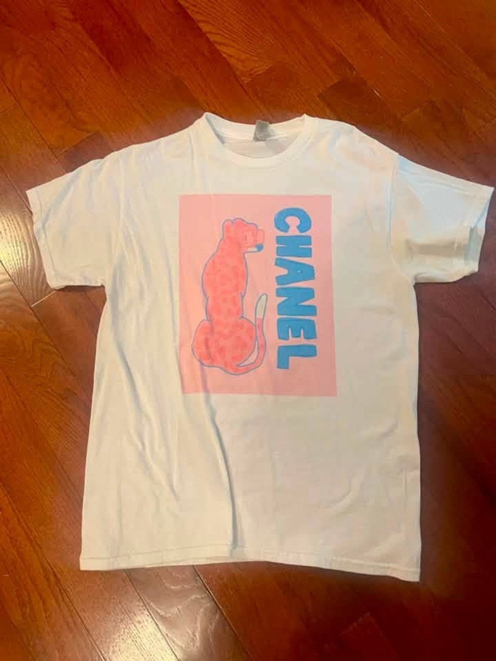 Chanel Woman’s White  T-Shirt with Pink Panther Graphic